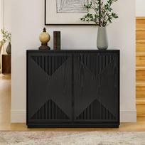 V-Shaped Storage Cabinet in Mid-Century Modern Style, Sideboard, Narrow Side Cabinet for Living Room, Hallway, Kitchen and Coffee Bar, Black 99.06 x 23.5 x 82.5 cm