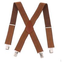 Mens Adjustable X Shaped Elastic Suspenders with Clips Brown brown
