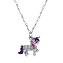 Colorful Rhinestone Unicorn Necklace: Cute Rainbow Pony Pendant for Kids - Perfect Christmas Jewelry Gift white