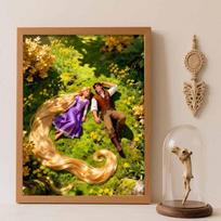 Disney Diamond Painting Kit Unframed, Rapunzel Flynn, Classic Style Home Decor Craft, Perfect Gift Idea Round 20x30cm black