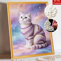 Animal 5D Pearl Painting Cat Handmade DIY Home Office Desktop Decoration Painting ThreedimensionalSparkly Pearl Cat Art 30x40 gray