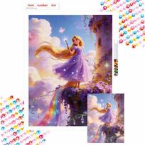 Disney 5D Diamond Painting Kit Rapunzel Tower Home Decor, Perfect Holiday Gift, Magical Rainbow Sparkle & Butterflies (129 characters) Round 30x40cm gray