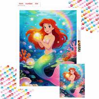Disney themed diamond painting kit Ariel mermaid diy home decoration for beginners and craft lovers Round 20x30cm red