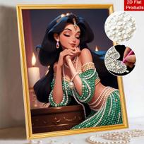 Disney Princess Jasmine Diamond Art Painting Kit Home Wall Decor Handmade Gift Elegant Beauty Pearl Beads Style Artistic Craft 123 30x40 black