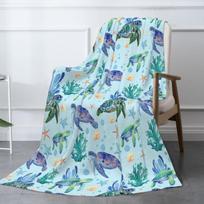 Jūros vėžlio pledas Super minkštas flanelės vilnos pledas berniukui mergaitei Lengvas jaukus šiltas vandenyno tema Lova Sofos Pledas 70x100cm-XS gray