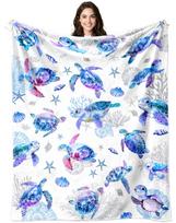 Jūros vėžlio pledas Super minkštas flanelės vilnos pledas berniukui mergaitei Lengvas jaukus šiltas vandenyno tema Lova Sofos Pledas 70x100cm-XS