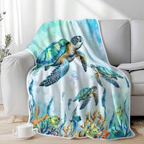 Jūros vėžlio pledas Super minkštas flanelės vilnos pledas berniukui mergaitei Lengvas jaukus šiltas vandenyno tema Lova Sofos Pledas 100x130cm-S