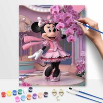 Disney Minnie Mouse Orchid Paint By Number Kit Drawing Canvas DIY Picture Home Decor Disney Art Craft Gift Wall Painting Decor Set 50x70cm pink