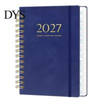 Planner with Storage Pocket 2027 A5 Spiral Notebook, 365 Day Weekly Schedule Calendar Portable Agenda Elastic Strap Band, 140 Page Thick Paper tamsiai mėlyna spalva