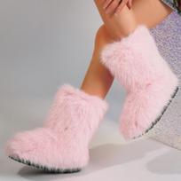 Women'S Snow Boots Faux Raccoon Fur Mid-Calf Boots Furry Boots Ladies Non-Slip Warm Winter Shoes Large Size 42 43 44 38 rožinė