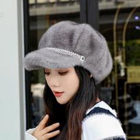 Women's Autumn/Winter Faux Mink Pleated Beret Hat - Large Fit, Soft Brim, Octagonal Design for a Slimmer Look, Casual & Warm M (55-58 cm) pilka