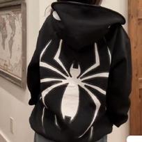 Su pilna užtrauktuku užsegamas voras Hoodie Moteriški Vyriški Gatvės Apranga Harajuku Grafika Negabaritinė striukė su gobtuvu marškinėliai Punk Gothic Y2K drabužiai Megztiniai 4XL black