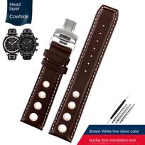 Originalios odos laikrodžio apyrankė Tissot 1853 Sporto Lenktynių serijai PRS516 T91 T044 Minkšta karvės odos juosta 20mm Sulankstomas užsegimas apyrankė 20mm silver clasp black