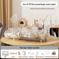 Luxury Transparent Acrylic Hamster Villa: Spacious Breeding Cage for Golden Hamsters Wooden House Version Tunnel Cage - Transparent