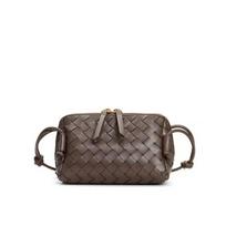 Genuine Leather Mini Camera Bag Woven Design Crossbody Shoulder Women Daily Use Soft Structured Square Purse 18.5 x 11.5 x 8.5 cm gray