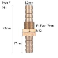 6/8/10/12MM Repair Brass  Hose Tail Barb Fitting Union Fuel Water Fluids Air  Pipe Tube Connectors Type F 8mm