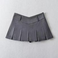 Spicy College Style Pleated Mini Skirt with V-Waist and Anti-Exposure Design Extra Small gray