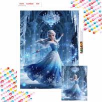 Disney 5D Diamond Painting Kit Elsa Snow Queen Home Decor, Perfect Holiday Gift for Fans Round 30x40cm gray