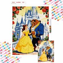 Disney Diamond Painting Kit Beauty Beast 5D DIY Diamond Art Home Bedroom Wall Decor Round 30x40cm blue