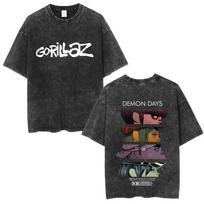 Skalbtas vintažinis roko grupės Gorillaz Demon Days akių grafikos spaudinio marškinėliai vyrams moterims hiphopo mados didelio dydžio trumpomis rankovėmis marškinėliai L black