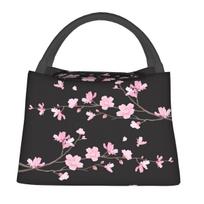 Cherry Blossom Flower Plant Insulated Lunch Bag for Women Children Portable Food Boxes Thermal Lunch Box Tote One Size gray