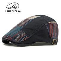 Artistic Retro Patchwork Newsboy Cap: Versatile Flat Beret for Men & Women Adjustable tamsiai mėlyna