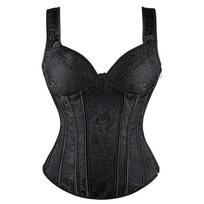 Seksualus moteriškas šoninis užtrauktukas Korsetas Vintažinis korsetas Elastiniai dirželiai pečių juostelės Kaklaraiščiai Korsetai Korsetas Bustier 6XL juoda