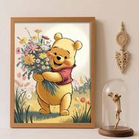 Disney Diamond Art Painting Kit, suitable for adults and beginners, Winnie the Pooh floral glitter painting craft, home wall decoration, handmade gift Round 20x30cm white
