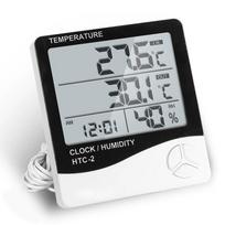 LCD Digital Temperature Humidity Meter HTC-2 Home Indoor Outdoor Hygrometer Thermometer Weather Station with Clock HTC-2 (Without battery) gray