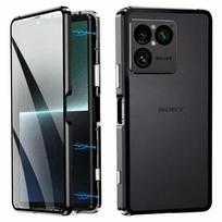 Dėklas Sony Xperia 1 VIII 360 Pilnas Dėklas Dvipusis Magnetinis Adsorbcijos Metalo Dangtelis Grūdintas Stiklas Apsauginis Dangtelis Sony Xperia 1 VIII juoda