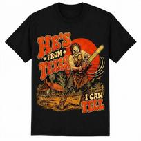 He's From Texas T-Shirt Horror Halloween Movie Fan Graphic Vintage Tee Reprint L brown