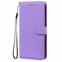 Odos tekstūros odinis atverčiamas dėklas Motorola Edge 50 Pro 60 Fusion Moto G05 G15 E15 G35 G52 G24 E14 G54 G84 G55 5G G34 G85 G82 piniginės tipo buferinis dėklas Moto G17 Power šviesiai violetinė spalva