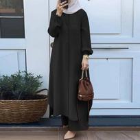 Moteriški musulmonų komplektai Turkija Dubajus Abaya Moteriški marškinėlių komplektas ilgomis rankovėmis Priežastinis kelnių komplektas Moterų kostiumai Abayas IsIamic kostiumai L juoda