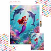 Disney Diamond Paint Art Kit Little Mermaid Dolphin Underwater Mosaic Painting Diamond Art Home Room Decor Gift Round 20x30cm pink