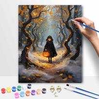 Halloween autumn forest oil painting digital painting handmade diy coloring painting home decoration 40x50cm black