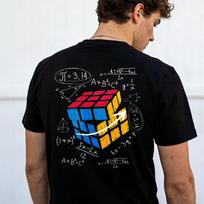 Magic Cube Pattern Printing Unisex Fit for Math Geeks and Cube Lovers Cotton Retro Street Fashion Men's Shirt Short Sleeve Shirt S black