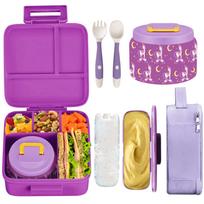 Bento pietų dėžutė vaikams su 8 oz izoliuotu vakuuminės maisto talpykla, pietų krepšiu, šaldymo elementu ir lanksčiu šakute&šaukštu, Neperšlampama 5&Other&1 violetinė