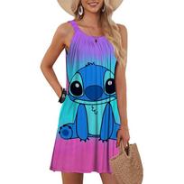 Moterims Vasarinė Laisvalaikio T-shirt Suknelė Paplūdimio Apsiaustas Disney Lilo&Stitch Klostuota Camisole Suknelė Atviru Nugaros Dalimi S brown