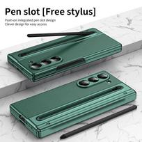 Skirta Samsung Galaxy Z Fold 7 6 5 4 3 dėklas Odinis Lengvos tekstūros Auksinės vielos dengimas Vyris 360 Pilnas ekrano apsaugas Sulankstomas dangtelis Galaxy Z Fold5 black