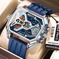 POEDAGAR E106 Laikrodis Naujas Dvigubo Rodymo Vyriškas Drąsus Laikrodis Silikoninis Dirželis Atsparus Vandeniui Gyvenime Madingas Stilingas Vyriškas Laikrodis Vyrams Relojes fashion auksas