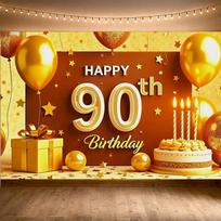 Golden Balloon Happy 90th Birthday Backdrop Banner Party Supplies Photography Props Birthday Decoration Decor Background 98×71inch/250*180cm