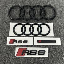 AUDI RS6 4 Žiedų logotipas ABS Juodas Automobilio Variklio Dangčio Priekinės Grotelės Emblema Galinės Bagažinės Ženklelis RS5 Lipdukas AUDI Sporto Emblema RS6 2016-2020