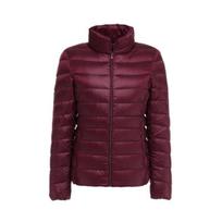 Women Short Slim Fit Puffer Jackets  Ultra Lightweight Packable Female  Warm Coat Portable Outwear Coats 7XL vyno raudonos spalvos