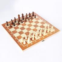 Populiarus Europos ir Amerikos medinis sulankstomas šachmatų rinkinys 24x12x2.8 cm beige