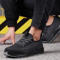 Steel Toe Lightweight Breathable Safety Shoes: Anti-smash, Anti-puncture, Anti-slip, Flyknit Upper for Summer Construction. Black; 39 yellow