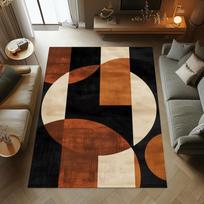 Abstraktus apskritimo formos kilimas, degintos oranžinės smėlio spalvos juodas kilimas, modernus minimalistinis skalbiamas grindų kilimėlis 80cm x 120cm black