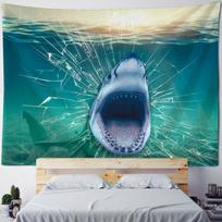 Home decoration tapestry psychedelic forest underwater shark wall hanging hippie background living room dormitory decoration 100X70CM blue