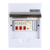 Saugiklių dėžutė 2 modulių 40A 30mA RCD + 2 MCB Maitinimo šaltinis Garažas Gyvenamasis pastatas Elektros dėžutė