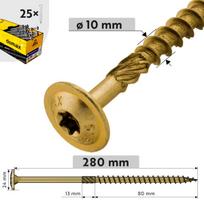 Medinių konstrukcijų varžtas su flanšine galvute, 10 mm x 280 mm, 25gb