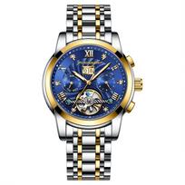 Prabangus automatinis mechaninis riešinis laikrodis, nerūdijančio plieno, turviljonas, vyriškas laikrodis, atsparus vandeniui, šviečiantis, verslo, vyriškas laikrodis blue